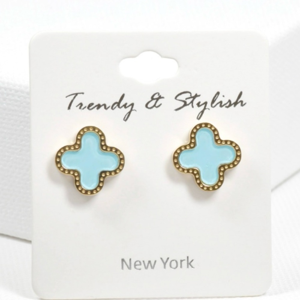 Turquoise ; clover earring stainless steel